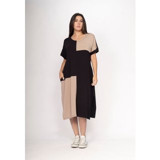 Vestido CabanaFee Terra Serena Midi Plus Areia Mineral e Preto