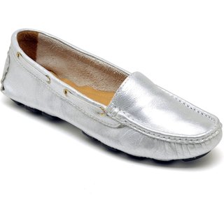 Mocassim Drive Comfort Casual Nine4 em Couro Prata