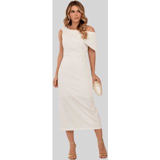 Vestido Fabi Midi Um Ombro So Ziper Costa Off White