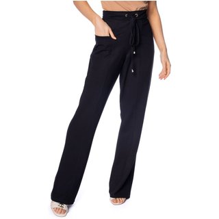 Calça Feminina Giraffe Reta em Tecido Bolsos Quadrados Preto