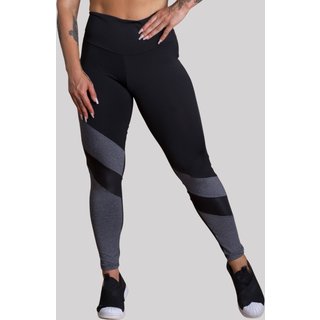 Calça Legging Feminina Com Recorte Trançado GJR Modas Cintura Alta Moda Academia Cinza