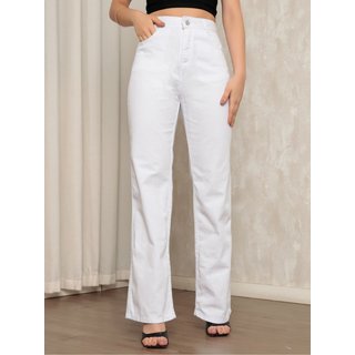Calça Jeans Wide Leg Pantalona Feminina Branca
