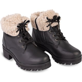 Coturno Andrea Vinci feminino de couro forrada em pelo 6943P - Preto