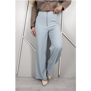 Calça Feminina Pantalona Alfaiataria Cintura Alta Zíper Frontal
