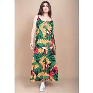 Vestido Longo Cabanafree Caçuá Viscose Alça Fina Estampa Festa dos Tucanos