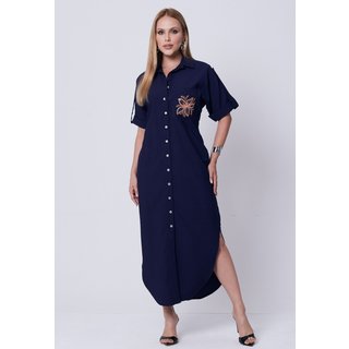 Chemise Mamorena Longuete em Liocel de Manga Curta com Martingale e Bolso Bordado