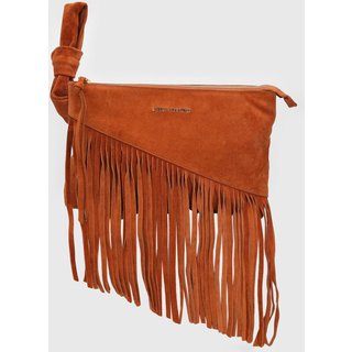 Bolsa Feminina Lança Perfume Franjas Aveludada Caramelo
