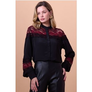 Camisa Feminina Manga Longa Rendada Smk Vinho