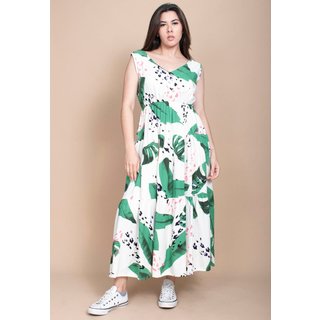 Vestido Cabanafree Regata Longo Peri Viscose Camadas Estampa Folhagem Poética