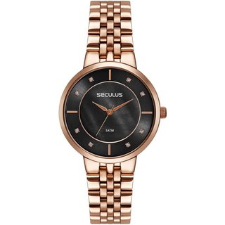 Relógio Seculus Feminino Madrepérola Cristais Rosé Seculus