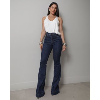 Calça Jeans Flare Feminina com Nervura e Barra Larga 25244 Escura Consciência