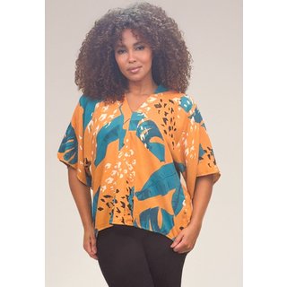 Blusa Cabanafree Gola V Manga Curta Estampa Aurora Botânica