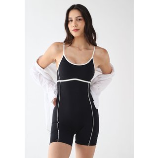 Macaquinho Fitness Feminino HOPE RESORT Alças Finas com Vivo Preto