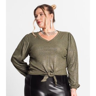 Blusa Manga Longa Em Ribana Canelada Secret Glam Verde