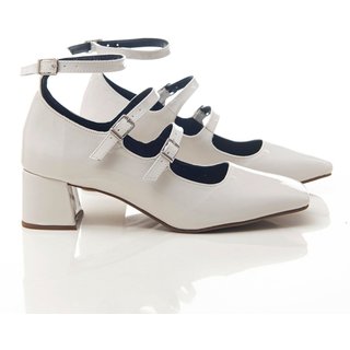 Sapato Feminino Mary Jane Boneca Três Fivelas Salto Baixo Branco