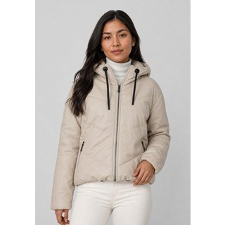 Jaqueta Puffer Facinelli PU Matelassê Com Capuz Bege
