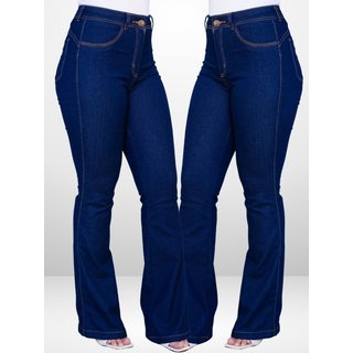 Kit 2 Calça Niha Jeans Feminina Flare Cintura Alta Azul