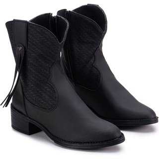 Bota Country Western Com Franja Ultra conforto Feminina IZA Texana Leve Macia Blogueira GuGi 218-GG - Black