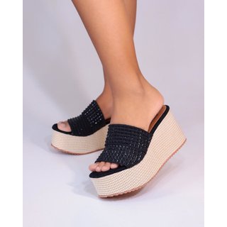 Tamanco Delazari Salto Plataforma Tressê Preto
