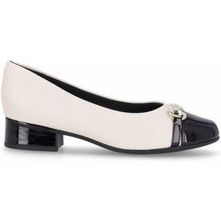 Sapato Jaqueline Salto Baixo Off White com Preto