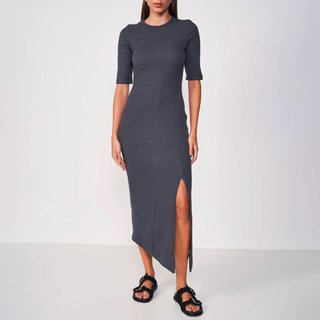 Vestido Canelado Colcci Mid Cut In25 Cinza Feminino