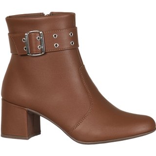 Bota Feminina GiGiL Bico Redondo Cano Curto Fivela Caramelo