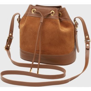 Bolsa Bucket Transversal Couro Mariart Chia Camel Suede