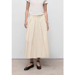 Saia Feminina Mango Patri Midi Pregas Algodão Off-White
