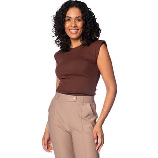 Blusa Feminina LZT Canelada Ombreiras Marrom