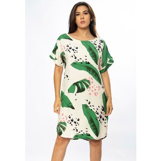 Vestido Curto Cabanafree Viscose com Bolso Estampa Folhagem Poética