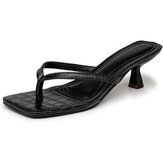 Tamanco Feminino De Dedo Salto Baixo Fino 5410 Croco Preto