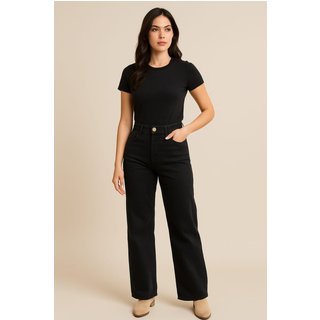 Calça Wide Leg Feminina Tex Jeans em Algodão Estilo e Conforto Preta