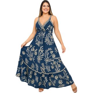 Vestido Feminino FMF Indiano Longo Estampado Luxo Azul