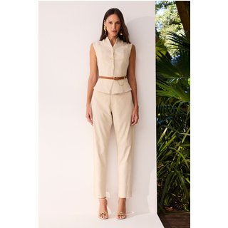 Calça Alfaiataria Lisa Com Bolsos Faca Natural Charry