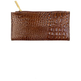 Carteira Andrea Vinci Feminina De Couro Croco Cléo 9,5x19cm - Whisky