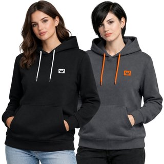 Kit 2 Blusa de Frio Moletom Liso Colorido Feminino Relaxado Com Capuz E Bolso Canguru Estampado Siri2