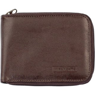 Carteira masculina de couro italiano com zíper Ryan 9,5x12cm - Café