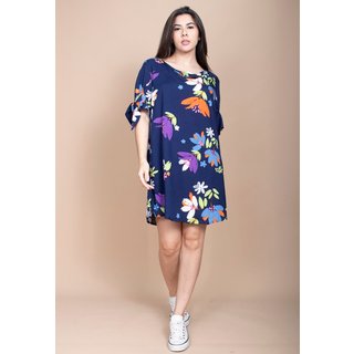 Vestido Curto Cabanafree Plano Estampa Festas das Flores Azul