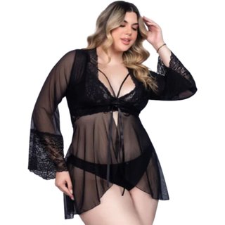 Robe Curto Manga Longa Em Tule Renda Santa Passion
