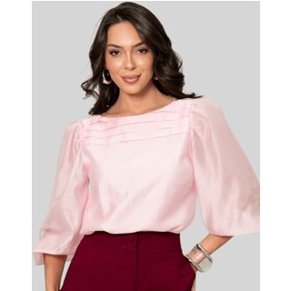 Blusa Miss e Misses Ivana Manga Longa C/Prega Frente Rosa