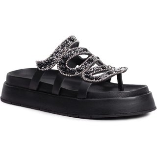 Sandália Feminina Papete Flatform Pedraria Strass Brilho Preto 34