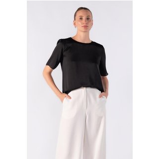 Blusa bata em crepe actinado meia manga Preto