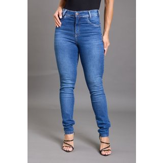 Calça Jeans Skinny Cintura Alta Feminina Lavagem Média Lemier Collection Azul