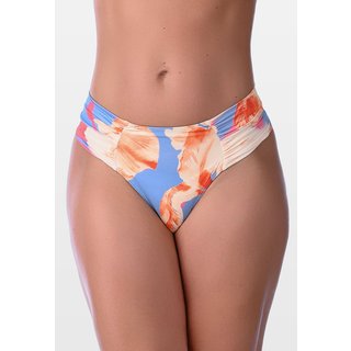 Calcinha de Biquíni Summer Soul Fio Dental Duplo Franzido Lateral Floral Laranja