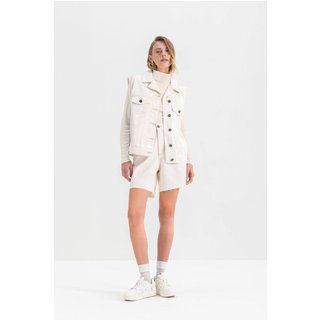 Blusa Feminina Gola Alta Em Ribana Essendi Natural Off-white