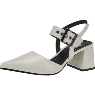 Scarpin Feminino Lóris Shoes Bico Fino Salto Bloco Confortável com Fivela Sapato Social 18400 Off White