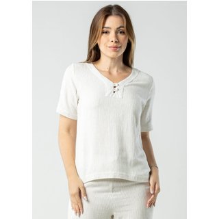 Blusa Viscose Pau a Pique Listrada Bege BEGE - PP Pau a Pique