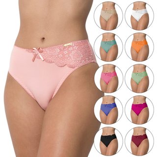 Kit 5 Calcinha Conforto Gabi Lingerie Calça Microfibra Detalhada em Renda Cintura Alta Multicolorido