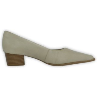 Scarpin Bico Fino Com Vira Couro Salto Grosso 4 CM Creme Spinelli