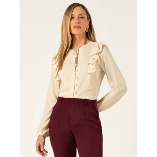 Camisa Principess Manga Longa em Crepe com Babado Aveia Kassandra